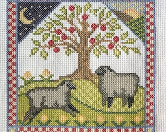 Farm Animals Cross Stitch: Chickens, Lambs, Cow & Bunny Completed Set