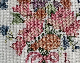 Finished Flower Bouquet Cross Stitch – Handmade Floral Wall Art