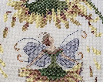 Fairy & Flower Finished Cross Stitch - Handmade Wall Art