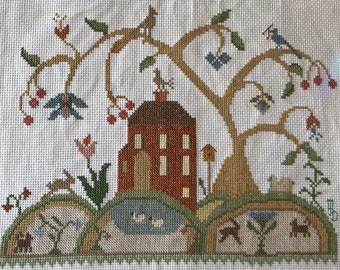 Finished House Cross Stitch – Handmade Cottagecore Wall Art