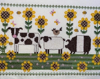 Completed Sunflower Cross Stitch: Farm Animal Decor