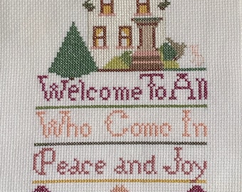 Finished Cross Stitch – Welcome to All, Handmade Home Decor