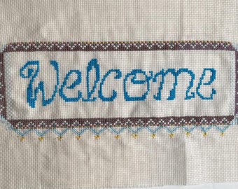 Handmade Welcome Cross Stitch – Finished Wall Art, Housewarming Gift