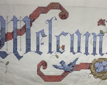 Welcome Cross Stitch – Handmade Floral Home Decor