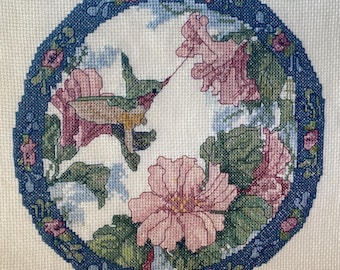 Hummingbird Cross Stitch – Floral Handmade Wall Art