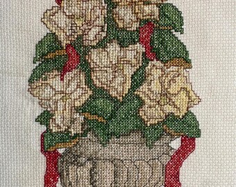 Handmade Topiary Cross Stitch – Floral Still Life Wall Art