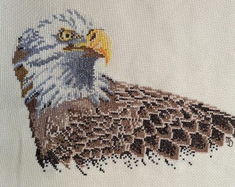 Handmade Bald Eagle Cross Stitch – Patriotic Wall Decor