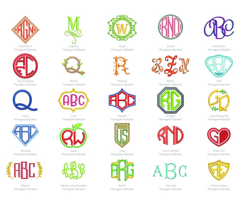 25 Monogram Embroidery Font Bundle Vol 1 Machine Embroidery Etsy