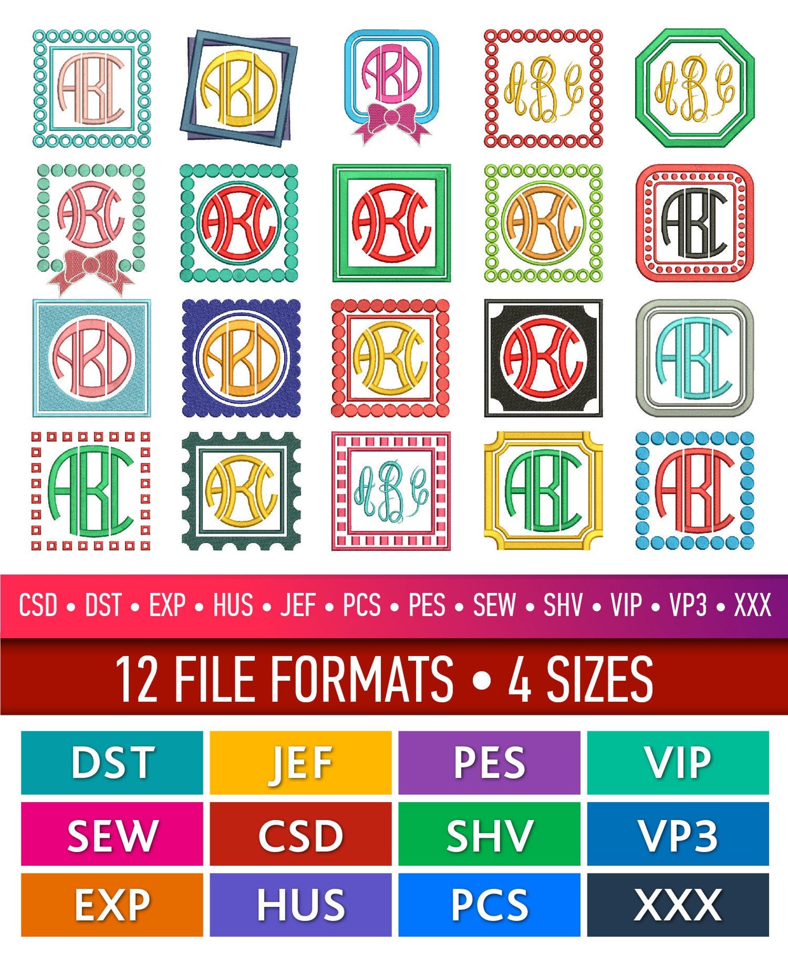 Square embroidery monogram frame square machine embroidery  etsy Square embroidery monogram frame square machine embroidery  etsy