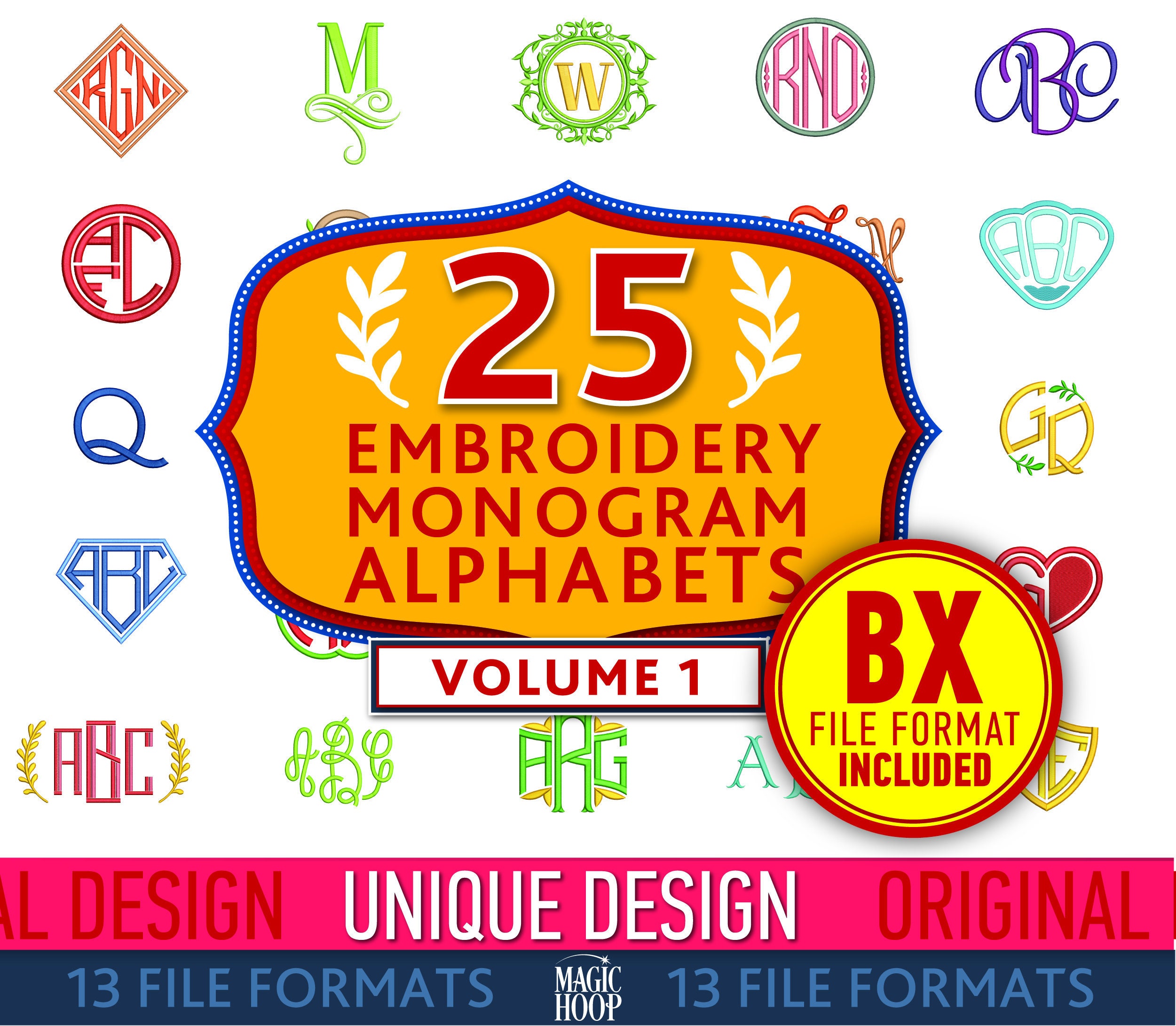 25 Monogram Embroidery Font Bundle Vol 1 Machine Embroidery Etsy