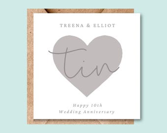 Tarjeta de hojalata para el décimo aniversario de bodas