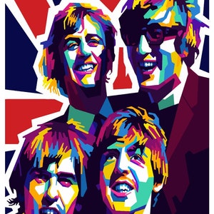 Beatles Colorful Illustration Poster | Beatles Vintage Poster | Retro Rock Poster | Vintage Wall Art