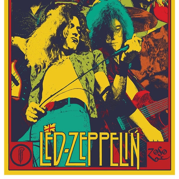 Led Zeppelin Psychedelic Illustration Poster | Led Zeppelin Vintage Poster | Retro Rock Poster | Vintage Wall Art