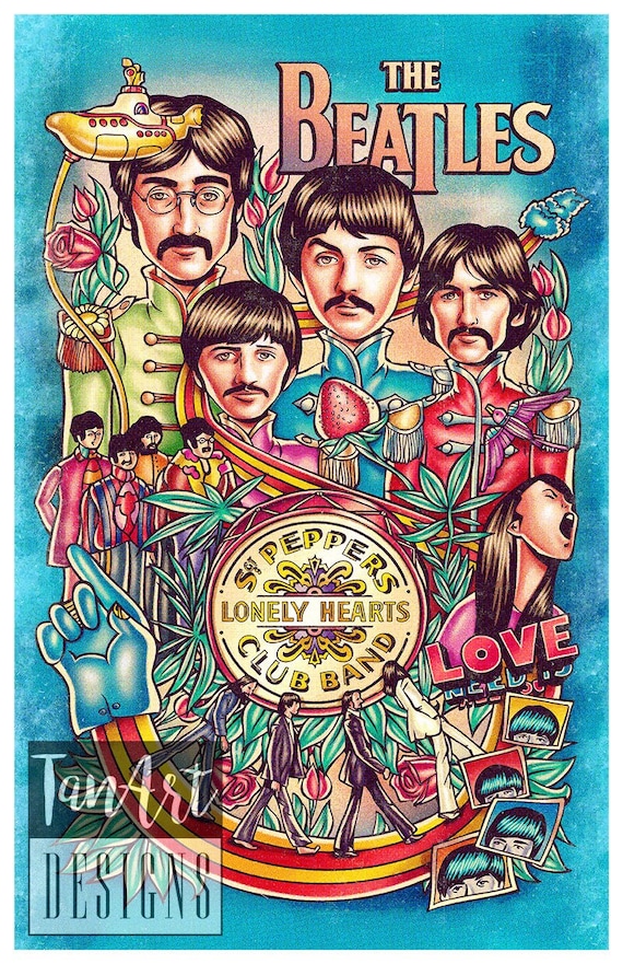 Beatles Sgt. Peppers Illustration Poster Beatles Vintage Poster Retro Rock  Poster Vintage Wall Art - Etsy