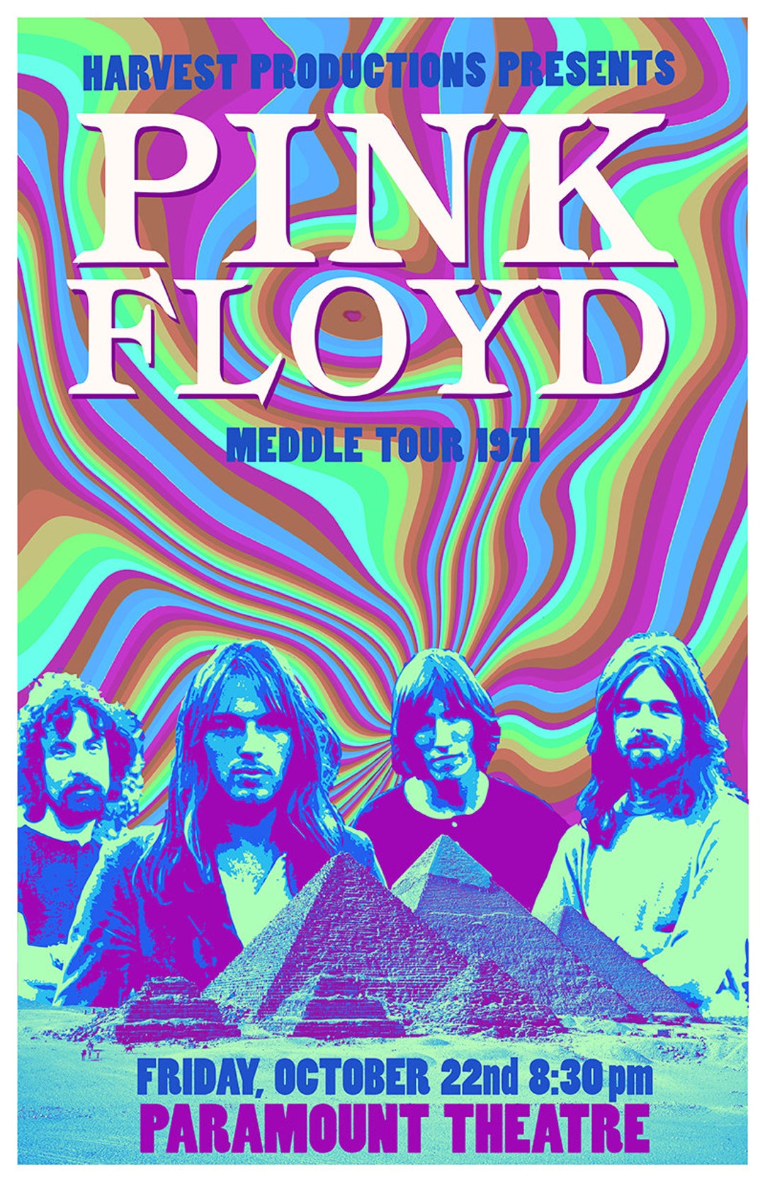 Pink Floyd Vintage Style Poster Pink Floyd Tour Poster Retro Rock ...