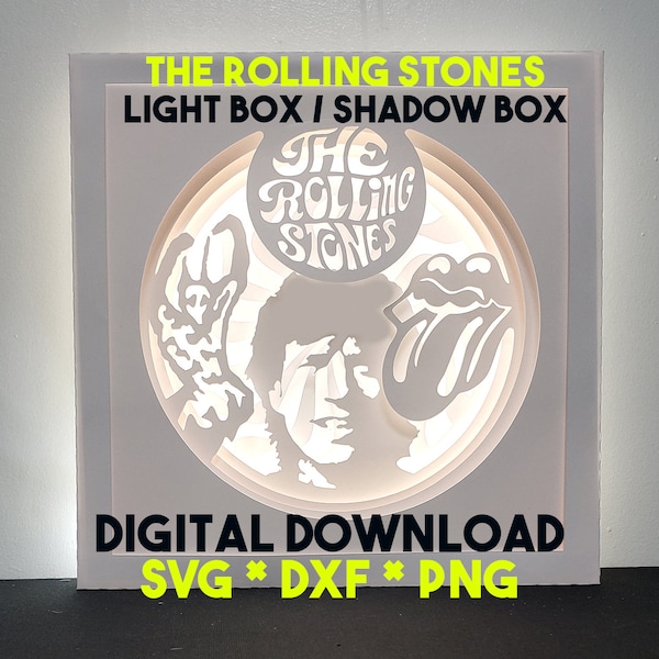 Rolling Stones Light Box / Shadow Box Template, Lightbox SVG Cricut, DYI Shadow Box, Paper Cut, 3D layered paper art, Lanterns, Digital Lamp