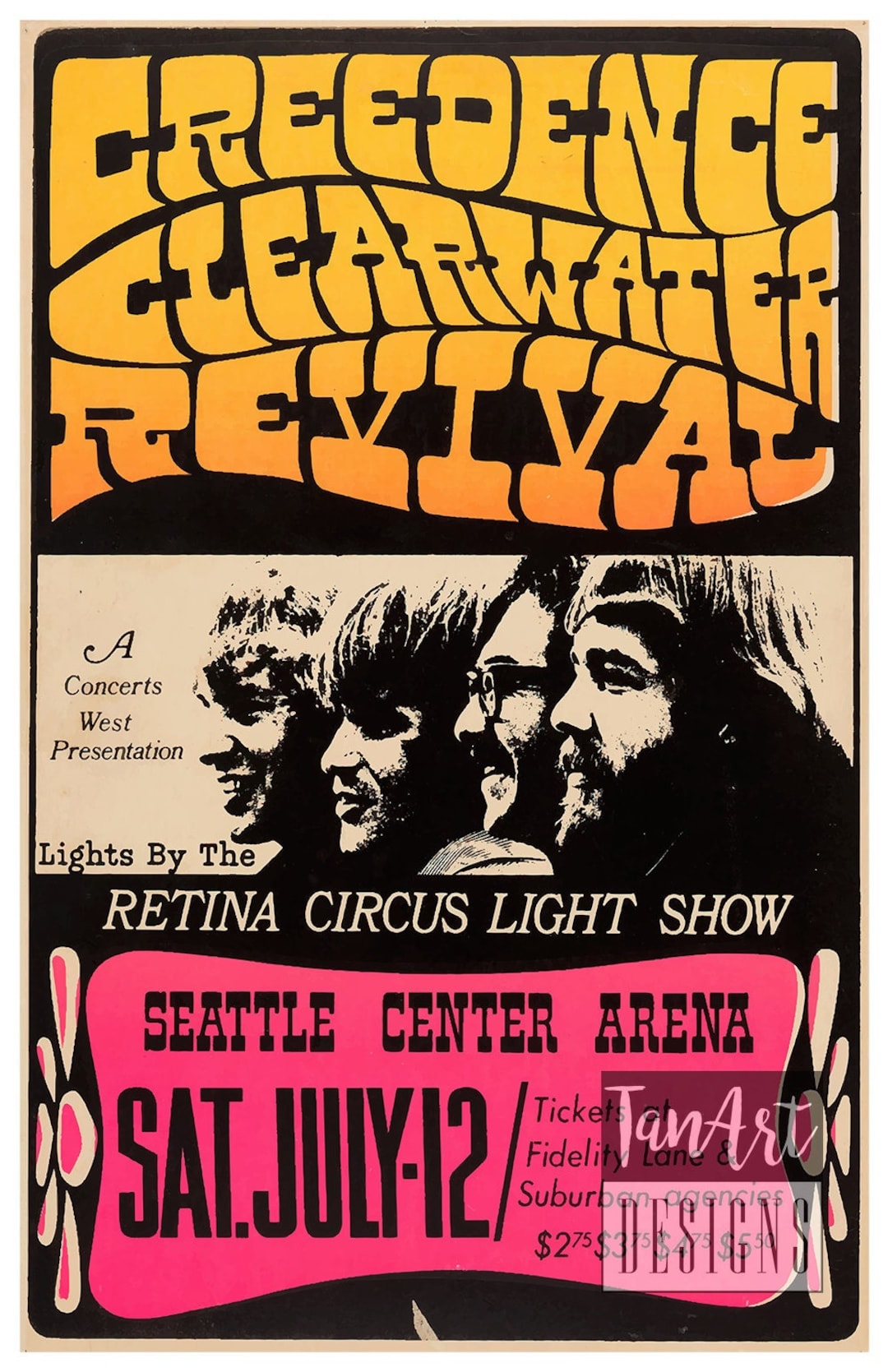 Creedence Clearwater Revival Seattle Concert Poster Retro Rock Poster