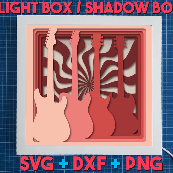 Fender & GIbson Guitars Light Box / Shadow Box Template, Lightbox SVG Cricut, DYI Shadow Box, Paper Cut, 3D layered paper art, Digital Lamp