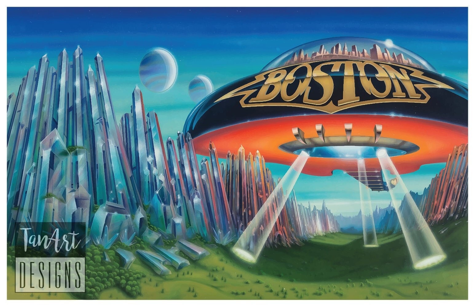 Framed Boston Guitar Spaceship Illustration Poster Boston 1st Album