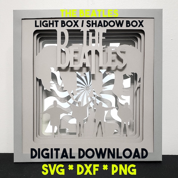The Beatles Light Box / Shadow Box Template, Lightbox SVG Cricut, DYI Shadow Box, Paper Cut, 3D layered paper art, Lanterns, Digital Lamp