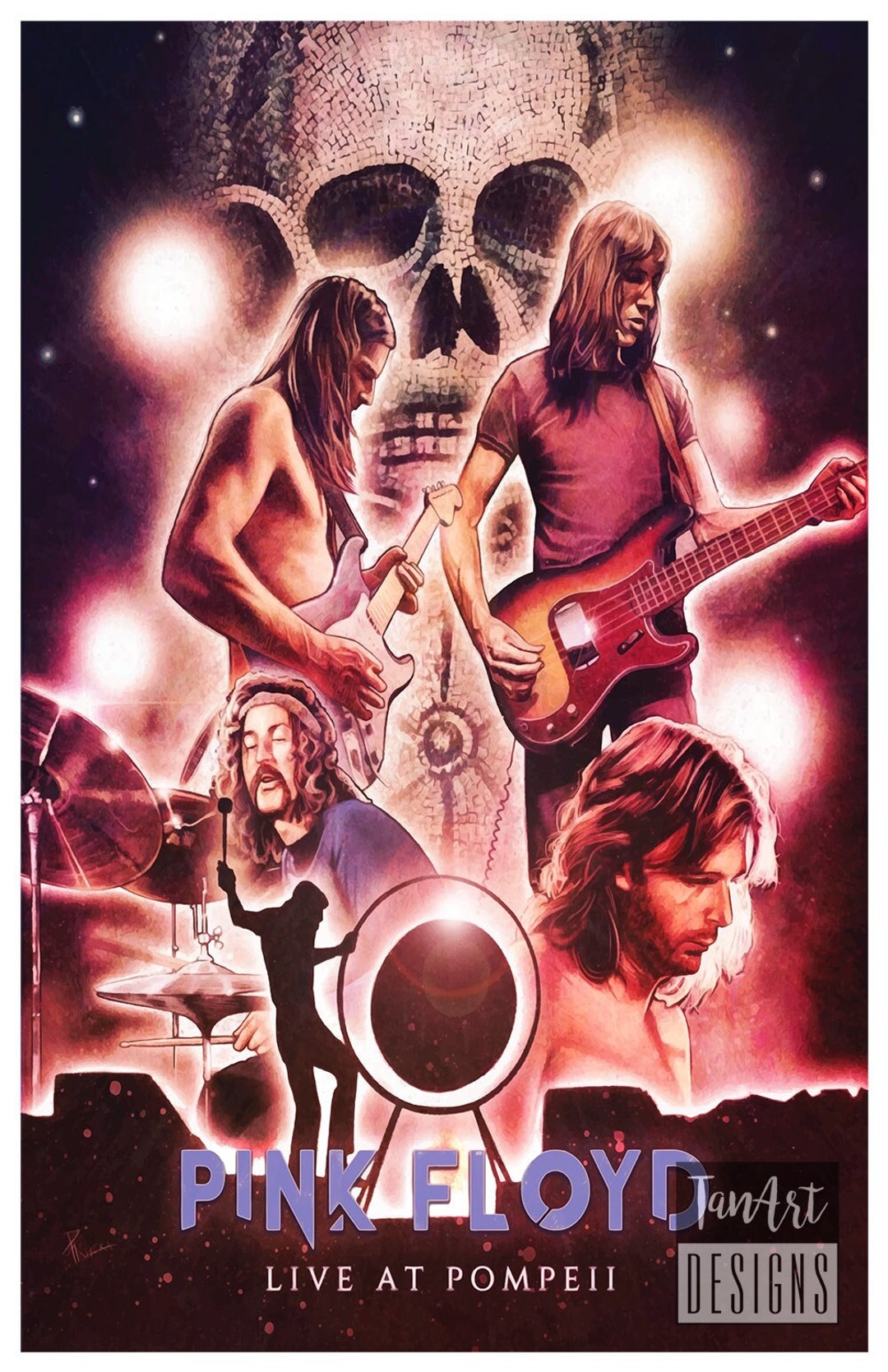 Pink Floyd Live at Pompeii Illustration Poster Pink Floyd Poster Pink Floyd Cover Poster Vintage