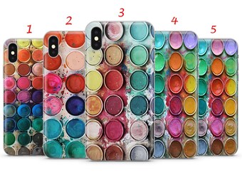 Funda para teléfono con diseño de paleta de acuarela: Diseño artístico de pintura, TPU de gel suave para iPhone 16 y 17.