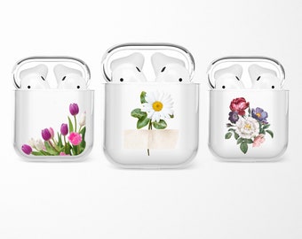 Flowers Design AirPods Case Clear Cover for AirPods Generation 1 & 2 Protective Romantic Clear Plastic Cases