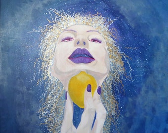 Universe Within - Abstract Portrait Acrylic Blue White Metallic Painting Unique Original Modern Art Ready to Hang