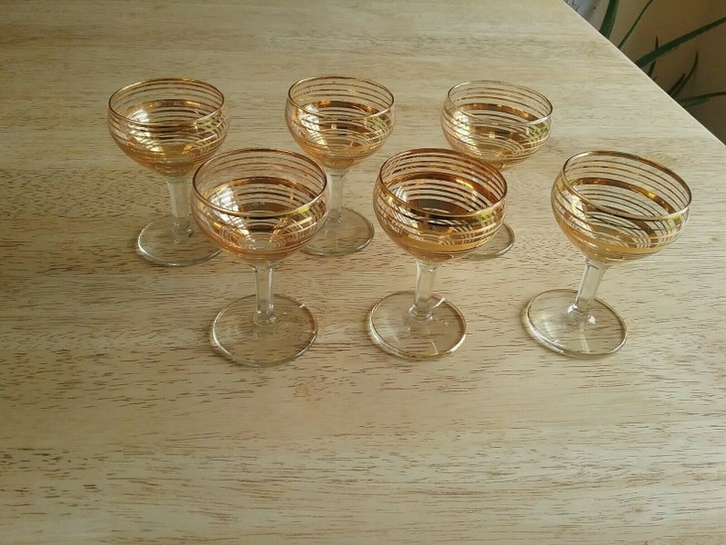Set of 6 sherry glasses beautiful vintage gold gilded glasses Etsy