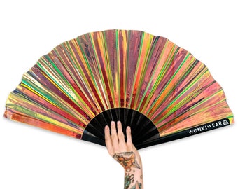 XL Festival Fan Iridescent, Unicorn Dreams, big folding hand fan for raves & festivals. Summer beach holiday accessory UK