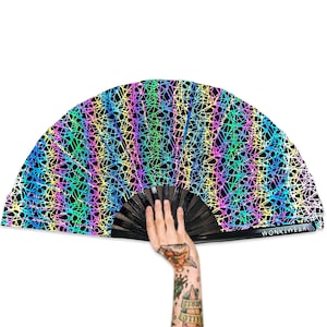 XL Festival Fan Flash Reflective, entrapment, big folding hand fan for raves & festivals. Summer beach holiday accessory UK