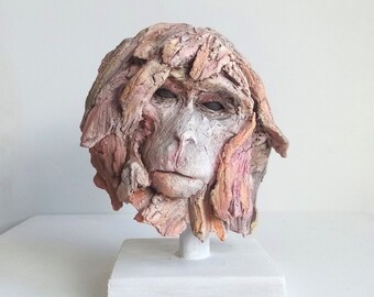 Macaque sketch sculpture. Hand made original ceramics.