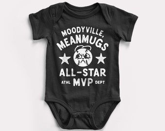 Moodyville Meanmugs Baby Bodysuit - BabyDoopy - Cute Funny Retro Baseball Sports Graphic Print