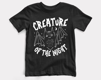 Creature Of The Night Baby + Kids Tee - BabyDoopy - Silly Cute Funny Halloween Bat Toddler Youth Kids Graphic Print Shirt