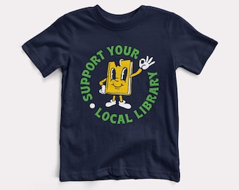 Support Your Local Library Baby + Kids Tee - BabyDoopy - Toddler Youth Retro Cute Books Reading Graphic Print Shirt