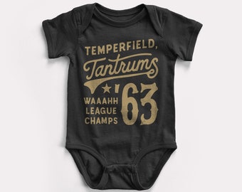 Temperfield Tantrums Baby Bodysuit - BabyDoopy - Cute Funny Retro Baseball Sports Graphic Print