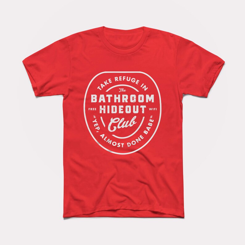 Bathroom Hideout Club Adult Unisex Tee BabyDoopy Cute Funny Parenting Mom Dad Graphic Print Shirt Red