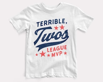 Terrible Twos Baby + Kids Tee - BabyDoopy - Toddler Cute Funny Retro Baseball Sports Graphic Print Shirt