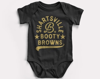 Shartsville Booty Browns Baby Bodysuit - BabyDoopy - Cute Funny Retro Baseball Sports Graphic Print