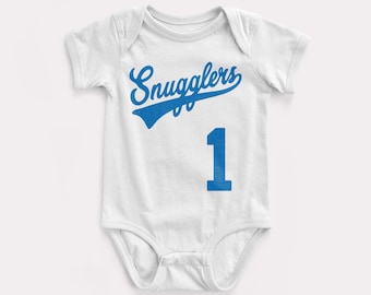 Snugglers Script Baby Bodysuit - BabyDoopy - Cute Funny Retro Baseball Sports Graphic Print