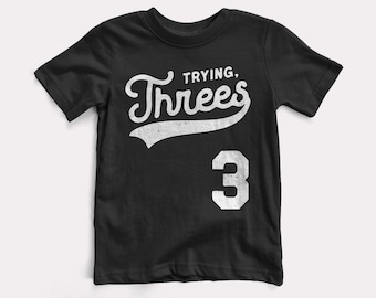 Trying Threes Baby + Kids Tee - BabyDoopy - Toddler Cute Funny Retro Baseball Sports Graphic Print Shirt