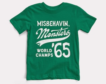 Misbehavin' Monsters Baby + Kids Tee - BabyDoopy - Toddler Youth Cute Funny Retro Baseball Sports Graphic Print Shirt