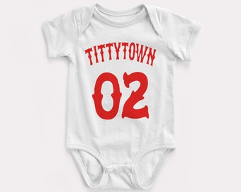 Tittytown Baby Bodysuit - BabyDoopy - Cute Funny Retro Baseball Sports Graphic Print