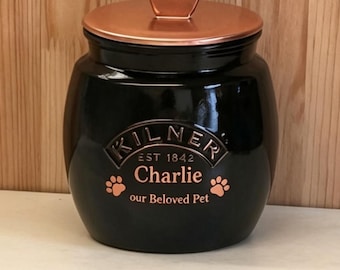 Personalised Pet Urn, Custom Dog Cat Memorial Keepsake, Black and Copper Lid