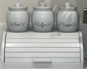 Light Grey Tea Coffee Sugar Canisters set with optional Biscuit/Cookie jar Bread Bin Box - up to 5 piece Kitchen Storage Container set