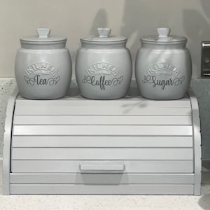 Light Grey Tea Coffee Sugar Canisters Set: Kitchen Storage with Optional Bread Bin