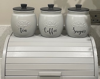 Bread Bin Grey And Cream Tea Coffee Sugar Canisters Typhoon Living
