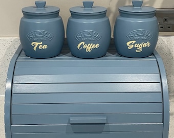 Tea coffee sugar Canisters Modern Blue Canisters Trio for Kitchen Organisation - Tea Coffee Sugar Storage"