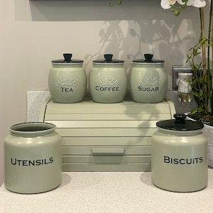 Olive green tea coffee sugar canisters outlet