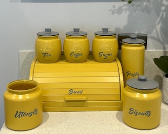 Yellow Tea Coffee Sugar Canisters  Biscuit / Cookie Jar, Utensil and Bread Bin Box  Pasta jar Kitchen Storage Container